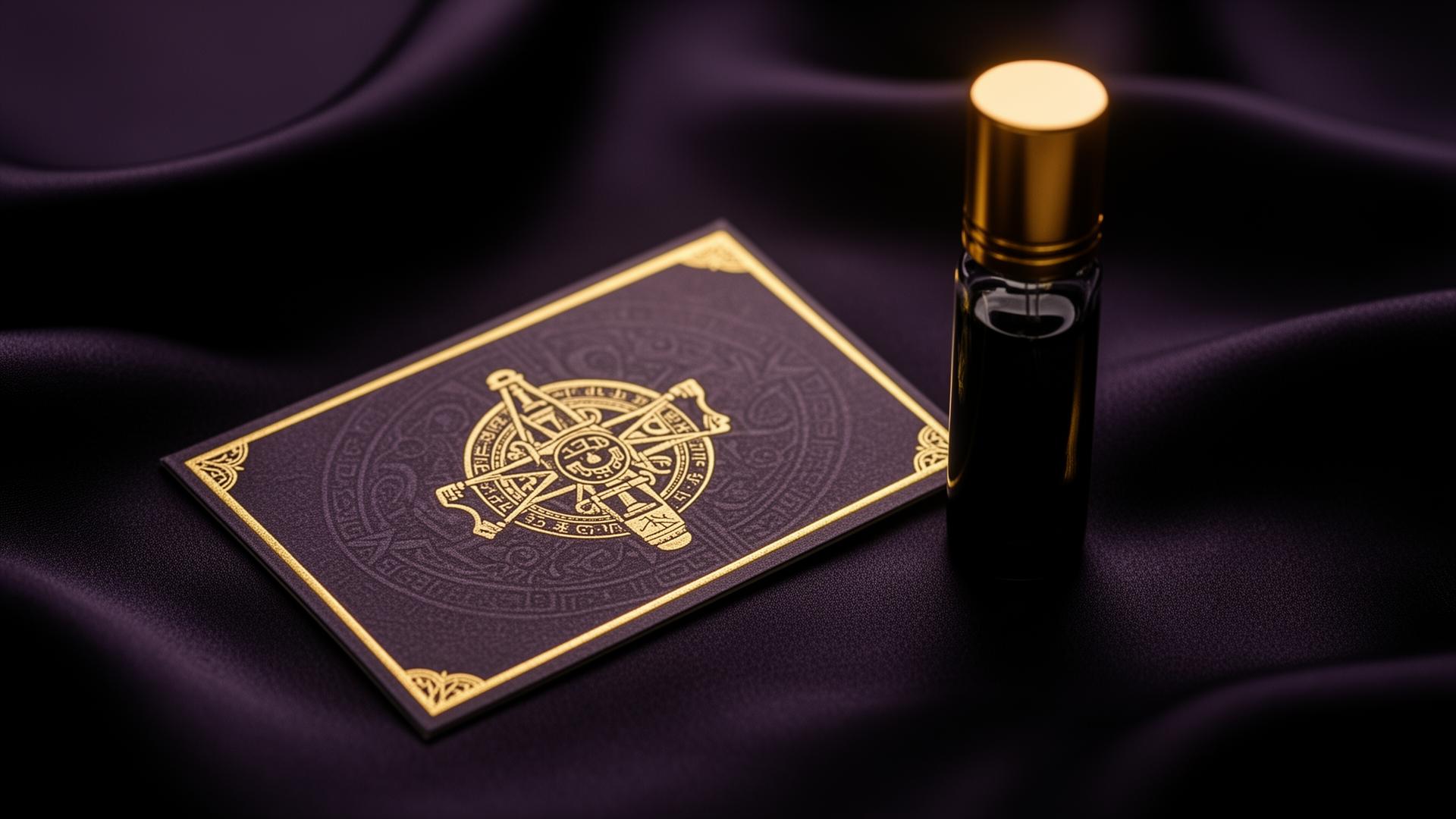 Ritual card and 5ml sample vial on black silk